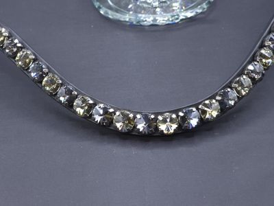 X-Deep U   * 1 Row (11.25mm PRECIOSA Glass Crystal)   *  Easy On/Off Snap   * BLACK Leather Browband **Black Diamond and Nightfall Crystals