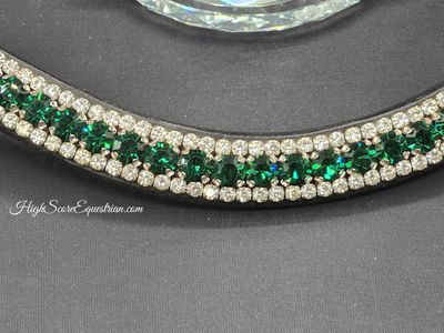 V1-Emerald Green and Clear 3 Row 40SS (center) PRECIOSA Glass Crystal - Easy On/Off Crystal Rivet Button Closure BLACK or BROWN Leather Browband V1-Emerald Green and Clear 3 Row 40SS (center) PRECIOSA Glass Crystal - Easy On/Off Crystal Rivet Button Closure BLACK or BROWN Leather Browband
