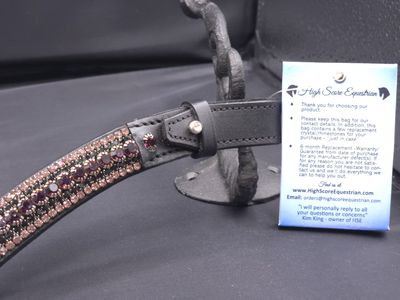 5 Row - Amethyst (Burgundy) Lt. Amethyst, Black PRECIOSA Glass Crystal - Easy On/Off Crystal Rivet Button BLACK or BROWN Leather Browband 5 Row - Amethyst (Burgundy) Lt. Amethyst, Black PRECIOSA Glass Crystal - Easy On/Off Crystal Rivet Button BLACK or BROWN Leather Browband