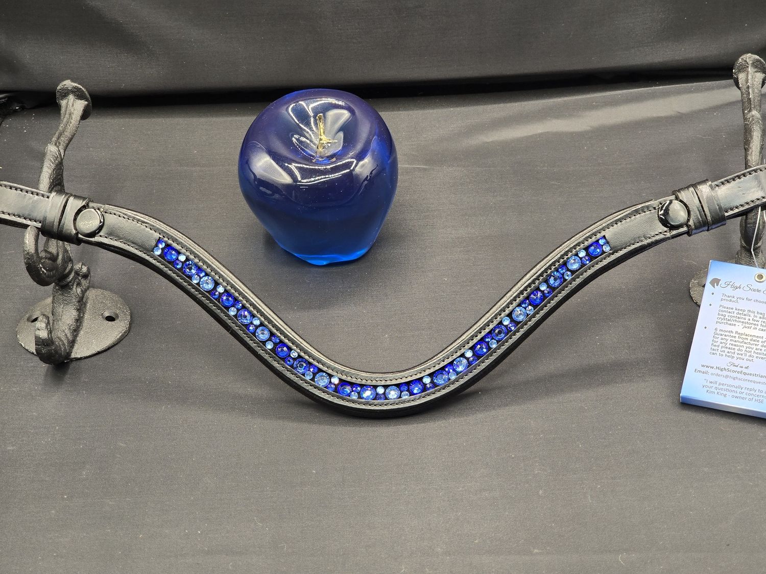 X-Deep U  *  Mix Pattern (7mm, 4mm ARIANA “NO SNAG-Secure Stitch&quot; Hot Fix Glass Crystal)  *  Easy On/Off Snap   * BLACK or BROWN Italian Leather Browband  * Sapphire , Lt. Sapphire Crystals