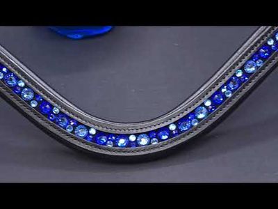 X-Deep U  *  Mix Pattern (7mm, 4mm ARIANA “NO SNAG-Secure Stitch" Hot Fix Glass Crystal)  *  Easy On/Off Snap   * BLACK or BROWN Italian Leather Browband  * Sapphire , Lt. Sapphire Crystals