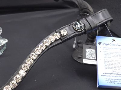 X-Deep U    * 1 Row (8.5mm PRECIOSA Glass Crystal)   * Easy On/Off Snap   * BLACK or BROWN Italian Leather Browband  * Clear Crystals