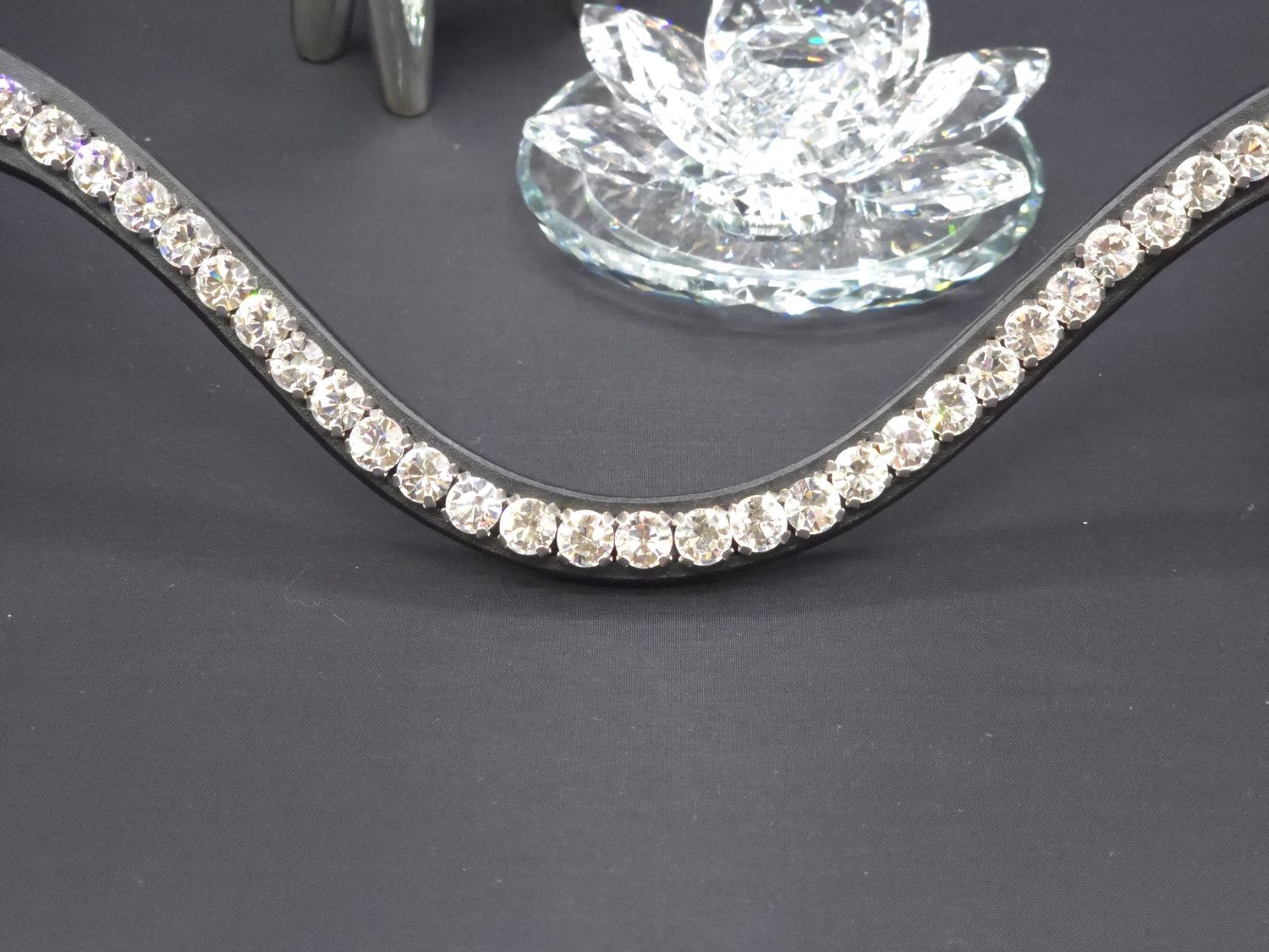 X-Deep U   *  1 Row (8.5mm PRECIOSA Glass Crystal)  *  Easy On/Off Crystal Rivet Button Closure   * BLACK or BROWN Italian Leather Browband  *Clear Crystals