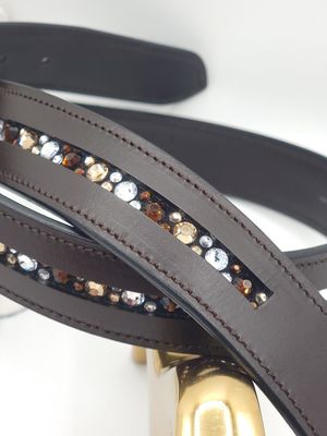 Mocha, Lt Topaz and Clear 1 Row - Mix Pattern “NO SNAG” Glass Crystal – High Quality BROWN Leather Belt - “EASY SWITCH” Snap On/Off Buckle Mocha, Lt Topaz and Clear 1 Row - Mix Pattern “NO SNAG” Glass Crystal – High Quality BROWN Leather Belt - “EASY SWITCH” Snap On/Off Buckle