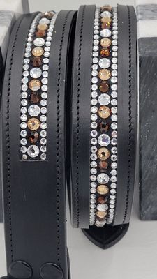 Lt. Topaz, Mocha and Clear 3 Row - “NO SNAG” Glass Crystal – High Quality BLACK Leather Belt - “EASY SWITCH” Snap On/Off Buckle