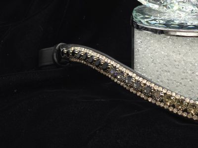 Crystal Nightfall, Black Diamond, Jet Black  and Clear 3 Row 40ss Ombre PRECIOSA Glass Crystal Easy Snap On/Off – BLACK Leather Browband
