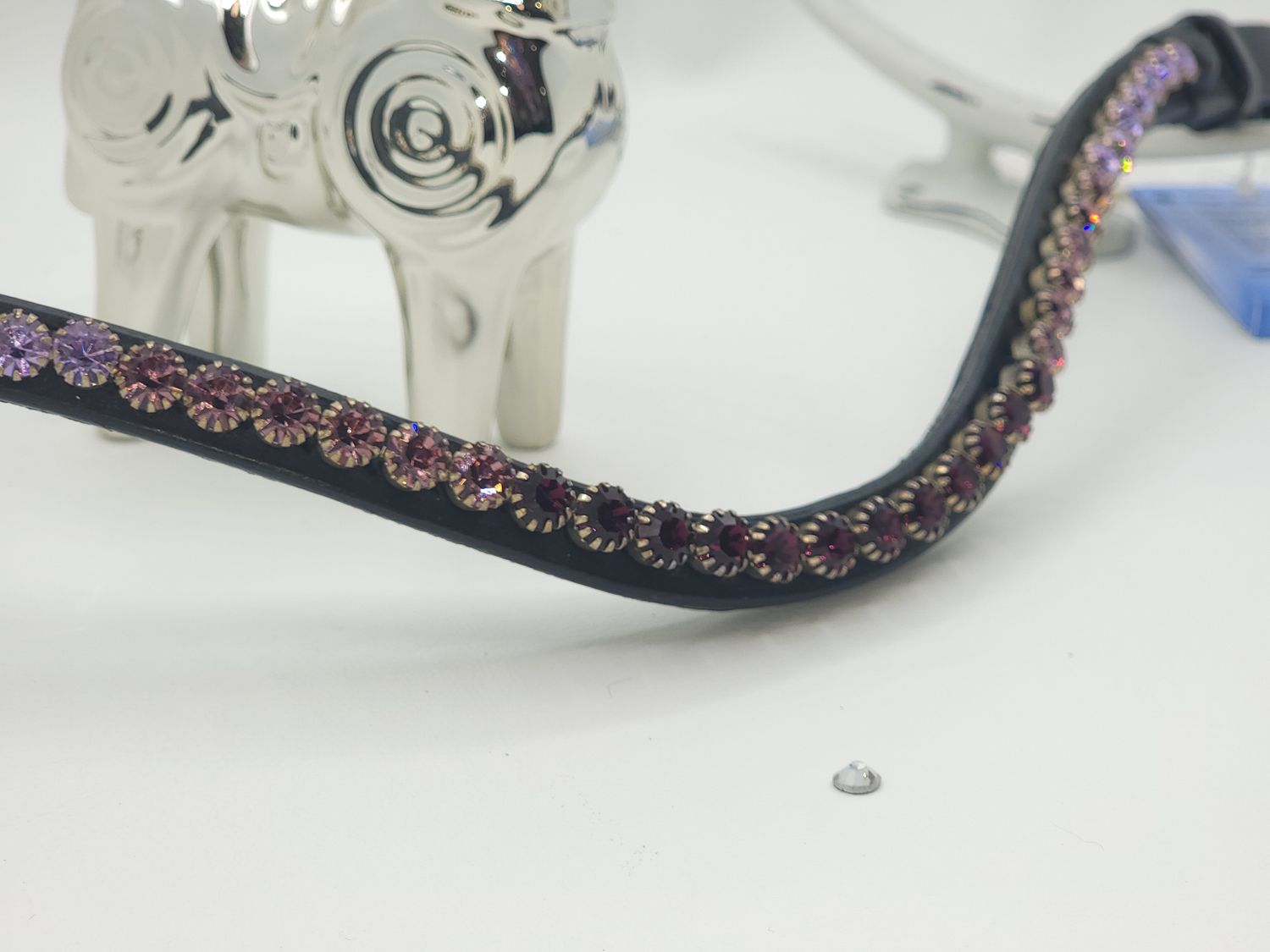 Violet,  Amethyst and Lt. Amethyst in Ombre 1 Row  40ss PRECIOSA Glass Crystal Easy Snap On/Off – Leather Browband