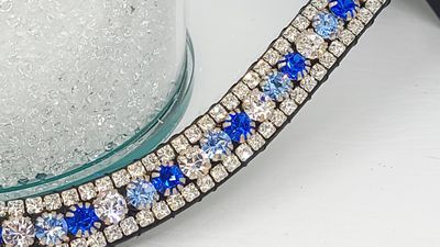 3 Row (6.5mm, 3mm Size PRECIOSA Glass Crystal)  * Easy On/Off Snap  * BLACK or BROWN Leather Browband  *Lt. Sapphire, Sapphire and Clear Crystals