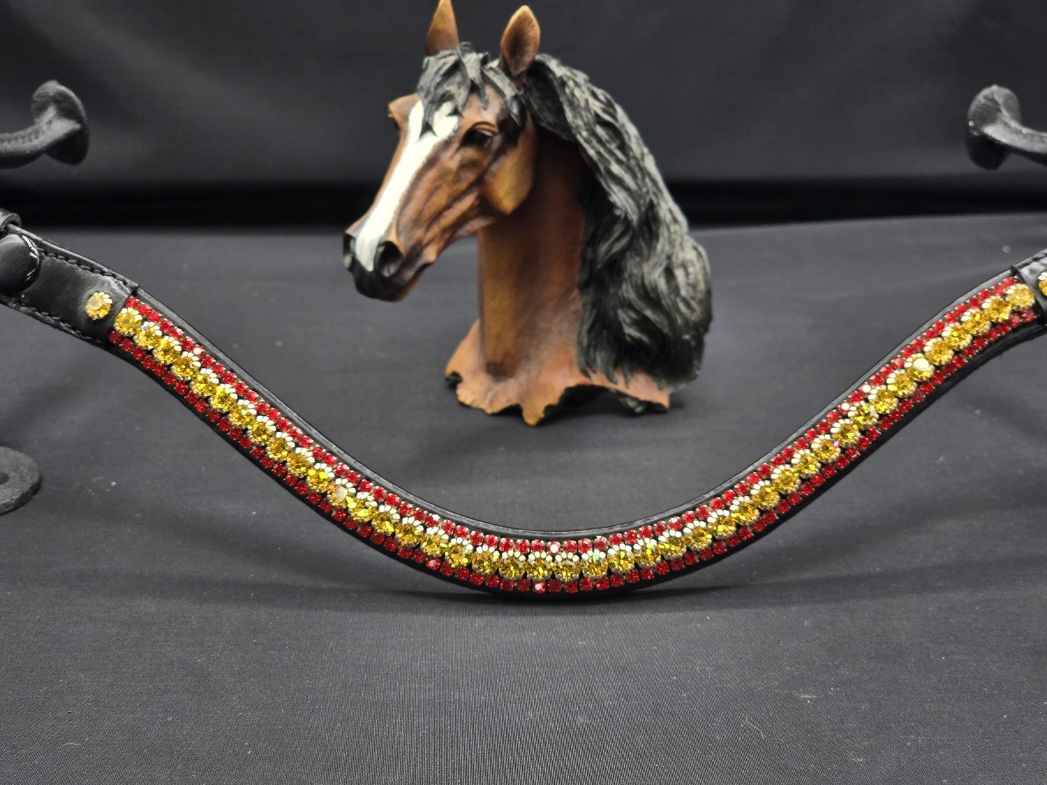 Colors of Spain  X-Deep U   * 3 Row (6.5mm, 3mm Size PRECIOSA Glass Crystal)  * Easy On/Off Snap   * BLACK or BROWN Italian Leather Browband  * Jet Black, Black and Clear Diamond Crystals  * - Citrine