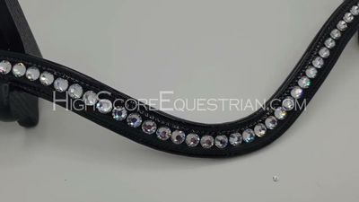 Clear Crystal 1 Row 40ss Preciosa Crystals HOT FIX "No Snag" Browband 40ss Rolled Edge BLACK PATENT Leather Browband