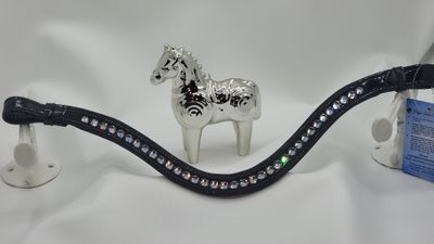 Clear Crystal 1 Row 40ss Preciosa Crystals HOT FIX "No Snag" Browband 40ss Rolled Edge BLACK PATENT Leather Browband