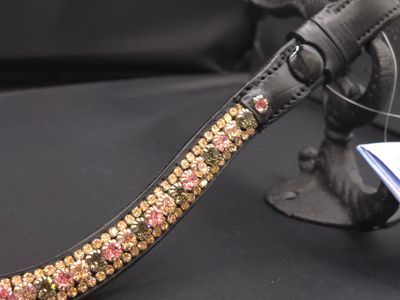 3 Row (6.5mm, 3mm Size PRECIOSA Glass Crystal)  * Easy On/Off Snap  * BLACK or BROWN Leather Browband  *Lt Rose, Vintage Rose and Black Diamond Crystals