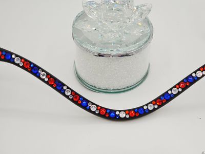 Med. U Shape* Mix Pattern (7/4mm) ARIANA “NO SNAG Secure-Stitch" Hot Fix Glass Crystal) * Easy On/Off Snap * BLACK or BROWN Italian Leather Browband *Red, White and Blue Mix Crystals Med. U Shape* Mix Pattern (7/4mm) ARIANA “NO SNAG Secure-Stitch" Hot Fix Glass Crystal) * Easy On/Off Snap * BLACK or BROWN Italian Leather Browband *Red, White and Blue Mix Crystals