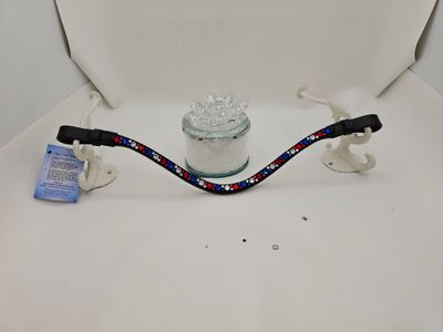 Med. U Shape* Mix Pattern (7/4mm) ARIANA “NO SNAG Secure-Stitch" Hot Fix Glass Crystal) * Easy On/Off Snap * BLACK or BROWN Italian Leather Browband *Red, White and Blue Mix Crystals