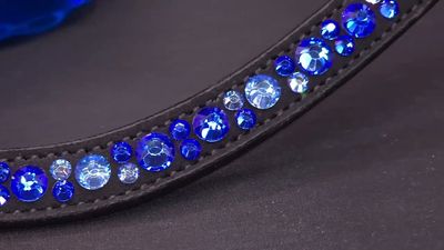 Med-Deep U  *  Mix Pattern (7mm, 4mm ARIANA “NO SNAG Secure-Stitch" Hot Fix Glass Crystal)  *  Easy On/Off Snap   * BLACK or BROWN Italian Leather Browband  *Sapphire, Med &amp; Lt. Sapphire  Crystals