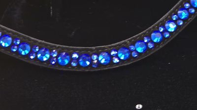 Ombre Hot Fix  “NO SNAG Secure-Stitch" Glass Crystal Hot Fix “NO SNAG-Secure Stitch" Glass Crystal - Easy On/Off Snap BLACK or BROWN Leather Browband *Sapphire Blue, Med &amp; Lt. Sapp. Crystal