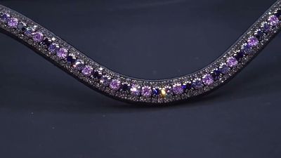 X-Deep U Shape 3 Row (6.5mm, 3mm Size PRECIOSA Glass Crystal)  * Easy On/Off Snap  * BLACK or BROWN Leather Browband  *Violet, Deep Tanzanite, Tanzanite