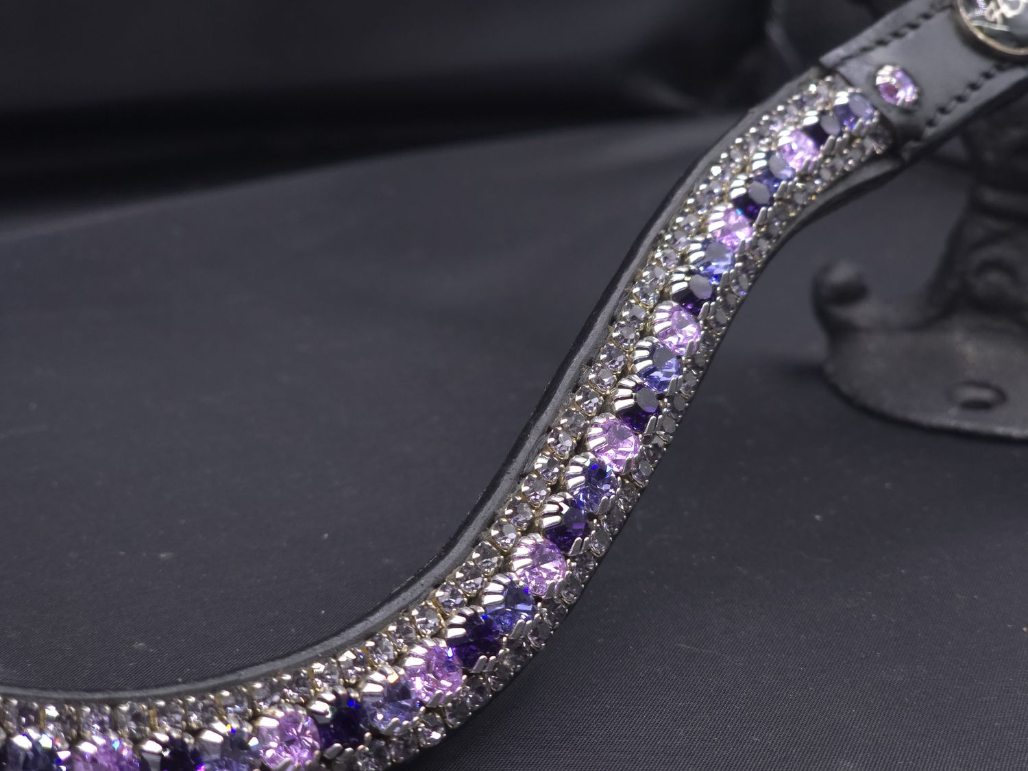 X-Deep U Shape 3 Row (6.5mm, 3mm Size PRECIOSA Glass Crystal)  * Easy On/Off Snap  * BLACK or BROWN Leather Browband  *Violet, Deep Tanzanite, Tanzanite