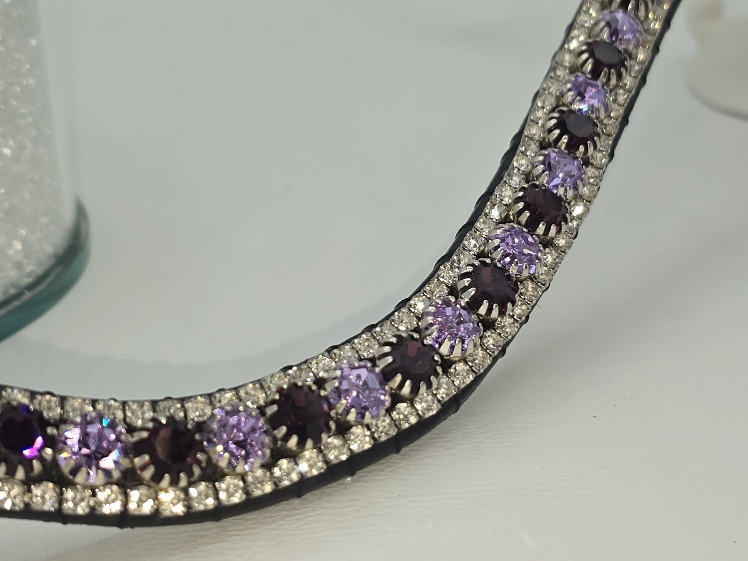Amethyst, Violet Clear 3 Row 40SS (center) PRECIOSA Glass Crystal Easy Snap On/Off –BLACK or BROWN Leather Browband
