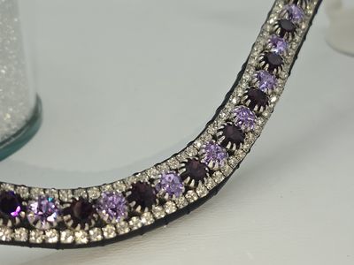 Amethyst, Violet Clear 3 Row 40SS (center) PRECIOSA Glass Crystal Easy Snap On/Off –BLACK or BROWN Leather Browband