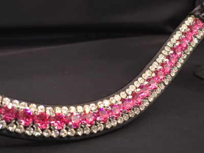 Med. U Shape 3 Row (8.5/4m PRECIOSA Glass Crystal)  * Easy On/Off Crystal Rivet Button Closure   *BLACK or BROWN Leather Browband  *PINK (Rose) and Clear 3 Row