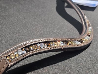 Med. U Shape *Mocha, Lt. Colorado and Clear Mix Hot Fix “NO SNAG”  Glass Crystal  On/Off Crystal Rivet - PADDED ROLLED EDGE BROWN Leather Browband