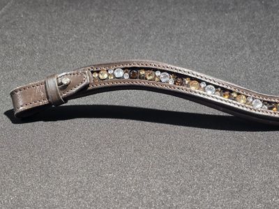 Med. U Shape *Mocha, Lt. Colorado and Clear Mix Hot Fix “NO SNAG”  Glass Crystal  On/Off Crystal Rivet - PADDED ROLLED EDGE BROWN Leather Browband