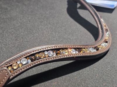 Med. U Shape *Mocha, Lt. Colorado and Clear Mix Hot Fix “NO SNAG” Glass Crystal On/Off Crystal Rivet - PADDED ROLLED EDGE Brown or Black Leather Browband