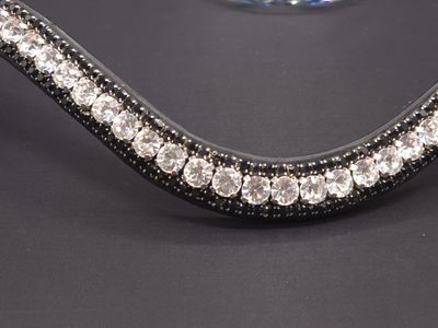 X-Deep U   * 3 Row (8.5mm, 4mm PRECIOSA Glass Crystal)   * Easy On/Off Crystal Rivet Button Closure   * BLACK or BROWN Italian Leather Browband  *Clear 40ss and Jet Black Crystals