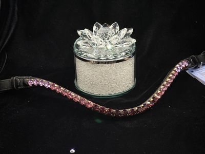 Amethyst to Violet 11mm (48ss) 1 Row Highest Quality  Glass Crystal Easy Snap On/Off – BLACK Leather Browband