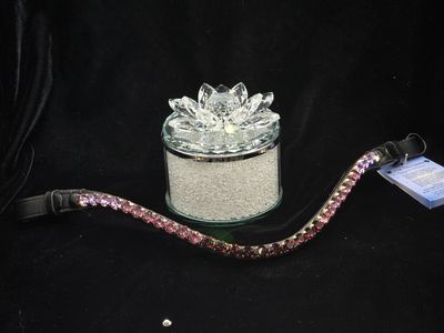 Amethyst to Violet 11mm (48ss) 1 Row Highest Quality  Glass Crystal Easy Snap On/Off – BLACK Leather Browband