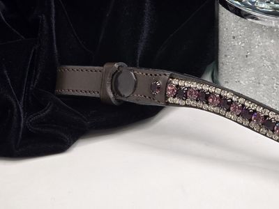 Lt. Amethyst, Amethyst and Clear 3 Row PRECIOSA Glass Crystal Easy Snap On/Off – BLACK or BROWN Leather Browband
