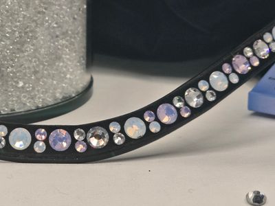 (Pink) Rose Opal, Electric White and Clear Mix Hot Fix “NO SNAG” Glass Crystal Easy Snap On/Off – BLACK or BROWN Leather Browband