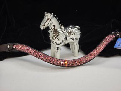 X-Deep U*3 Row (8.5/4m PRECIOSA Glass Crystal)  * Easy On/Off Crystal Rivet Button Closure *BLACK or BROWN Leather Browband *Rose (Pink) Crystals