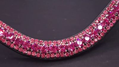 X-Deep U*3 Row (8.5/4m PRECIOSA Glass Crystal)  * Easy On/Off Crystal Rivet Button Closure *BLACK or BROWN Leather Browband *Rose (Pink) Crystals