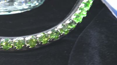 Green Erinite, Peridot, Chrysolite 1 Row Ombre 48ss (11mm) PRECIOSA Glass Crystal -Easy On/Off Snap BLACK or BROWN Leather Browband