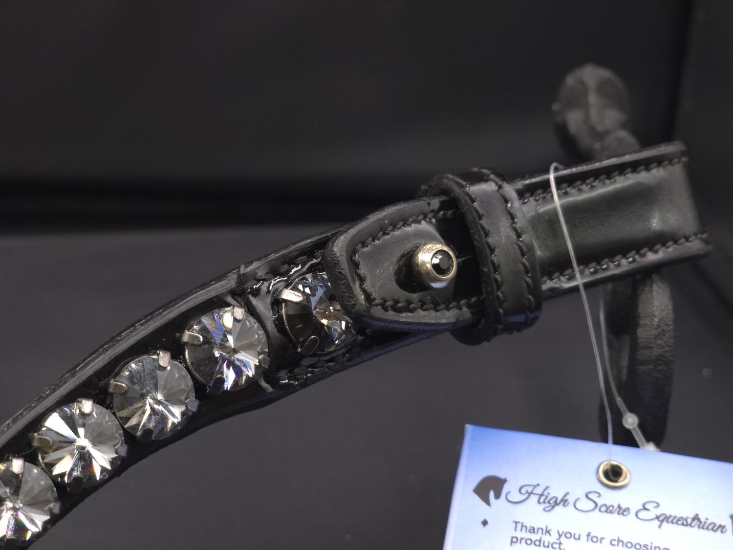X-Deep U   * 1 Row RIVOLI (12mm Swarovski Rivoli Crystal)   * Easy On/Off Crystal Rivet Button Closure   * BLACK  PATENT Leather Browband  *Crystal Silver Night 001SINI