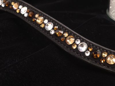 Med. U Mix Pattern (7/4mm ARIANA “NO SNAG Secure-Stitch" Hot Fix Glass Crystal) * Easy On/Off Crystal Rivet Button Closure   * BLACK or BROWN Leather Browband  *Mocha, Topaz &amp; Clear  V2