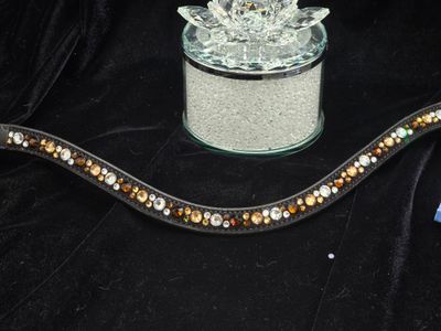Med. U Mix Pattern (7/4mm ARIANA “NO SNAG Secure-Stitch" Hot Fix Glass Crystal) * Easy On/Off Crystal Rivet Button Closure   * BLACK or BROWN Leather Browband  *Mocha, Topaz &amp; Clear  2K