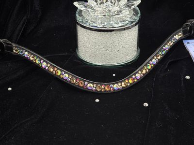 V2-Every color Imaginable Hot Fix “NO SNAG Secure-Stitch" Glass Crystal - Easy On/Off Snap BLACK Leather Browband