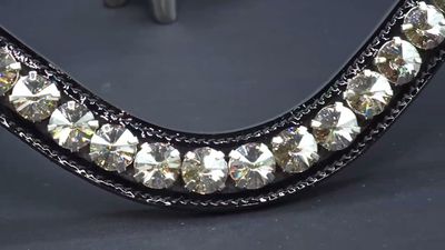 X-Deep U * 1 Row (12mm PRECIOSA Glass Crystal) * Easy On/Off Crystal Rivet Button Closure * BLACK or BROWN Italian and a touch of Patent Leather Browband *(Austrian -Crystal Shimmer Crystals) X-Deep U * 1 Row (12mm PRECIOSA Glass Crystal) * Easy On/Off Crystal Rivet Button Closure * BLACK or BROWN Italian and a touch of Patent Leather Browband *(Austrian -Crystal Shimmer Crystals)