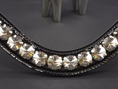 X-Deep U   * 1 Row (12mm Swarovski Rivoli  Crystal)   * Easy On/Off Crystal Rivet Button Closure   * BLACK or BROWN Italian and a touch of Patent Leather Browband  *(Austrian -Crystal Shimmer Crystals