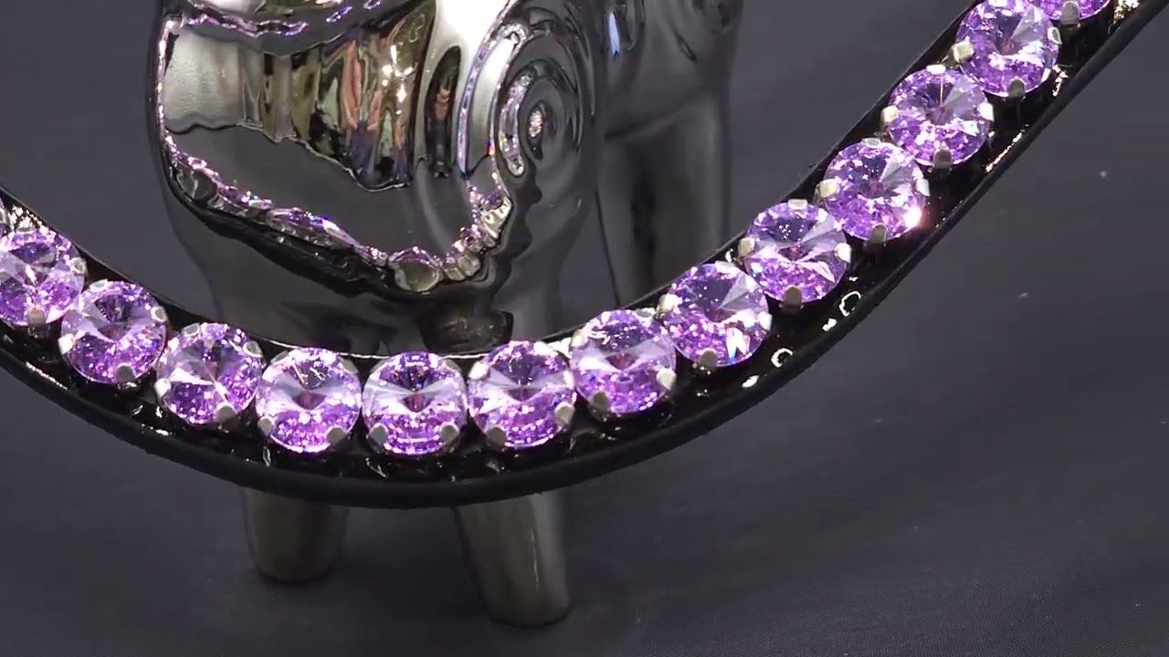 X-Deep U   * 1 Row (11 mm PRECIOSA Glass Crystal)   * Easy On/Off Crystal Rivet Button Closure   * BLACK or BROWN Italian Leather Browband  *Violet Crystal