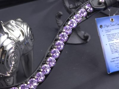 X-Deep U   * 1 Row (11 mm PRECIOSA Glass Crystal)   * Easy On/Off Crystal Rivet Button Closure   * BLACK or BROWN Italian Leather Browband  *Violet Crystal H5