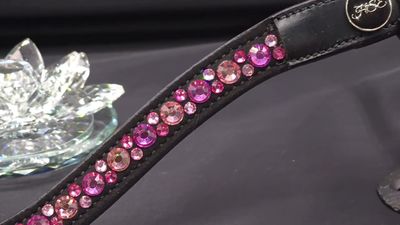 X-Deep U  *  Mix Pattern (7mm, 4mm ARIANA “NO SNAG Secure-Stitch" Hot Fix Glass Crystal)  *  Easy On/Off Snap   * BLACK or BROWN Italian Leather Browband  *Rose &amp; Fuscia Crystals