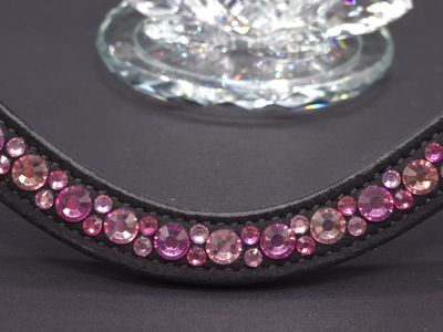 X-Deep U  *  Mix Pattern (7mm, 4mm ARIANA “NO SNAG-Secure Stitch" Hot Fix Glass Crystal)  *  Easy On/Off Snap   * BLACK or BROWN Italian Leather Browband  *Rose, Lt. Rose &amp; Fuscia Crystals