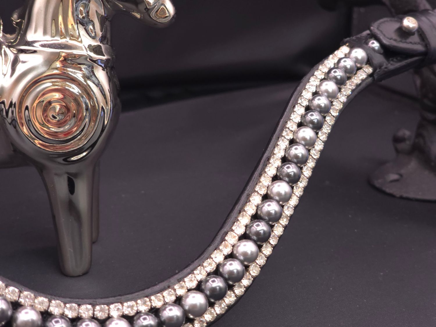 * X-Deep U   * 3 Row (8mm Austrian Pearl, 4mm Glass Crystal)   *  Easy On/Off Crystal Rivet Button Closure  * BLACK or BROWN Italian Leather Browband  *Black, Dark Grey, Grey Pearl wih Clear Crystal