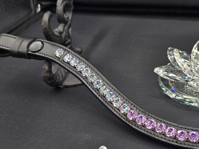 X-Deep U    * 1 Row (8.5mm PRECIOSA Glass Crystal)   * Easy On/Off Snap   * BLACK or BROWN Italian Leather Browband  *Violet, Crystal Vitrail  Ombre