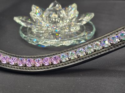 X-Deep U * 1 Row (8.5mm PRECIOSA Glass Crystal) * Easy On/Off Snap * BLACK or BROWN Italian Leather Browband *Violet, Crystal Vitrail Ombre X-Deep U * 1 Row (8.5mm PRECIOSA Glass Crystal) * Easy On/Off Snap * BLACK or BROWN Italian Leather Browband *Violet, Crystal Vitrail Ombre