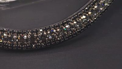 X-Deep U   * 3 Row (8.5mm, 4mm PRECIOSA Glass Crystal)   * Easy On/Off Crystal Rivet Button Closure   * BLACK or BROWN Italian Leather Browband     *NightFall,  Jet Black Crystals